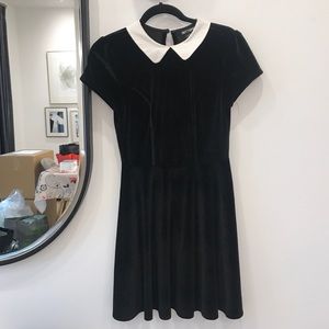 Hot topic black velvet dress with white collar